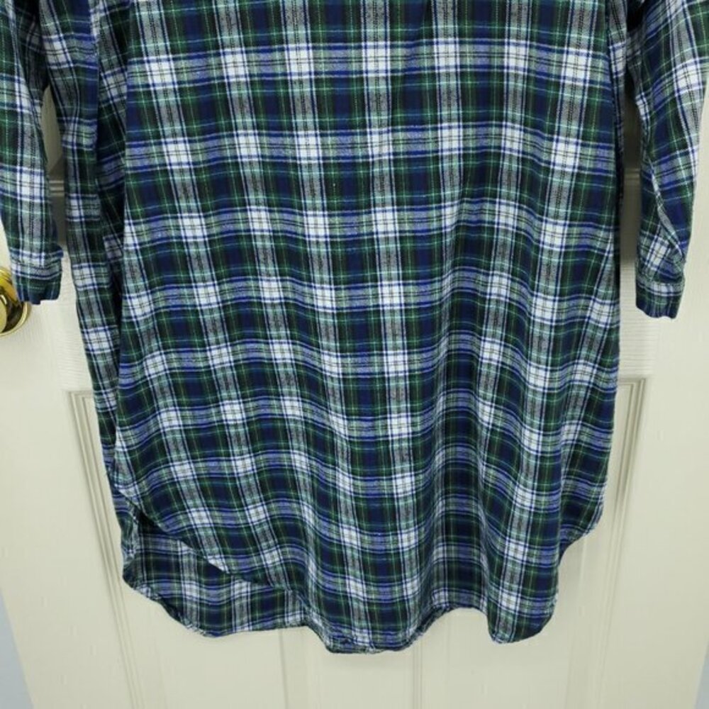 VTG 90s Disney 100% Cotton Flannel Plaid V-Neck Mickey Nightshirt OS Green/Blue - Picture 12 of 15